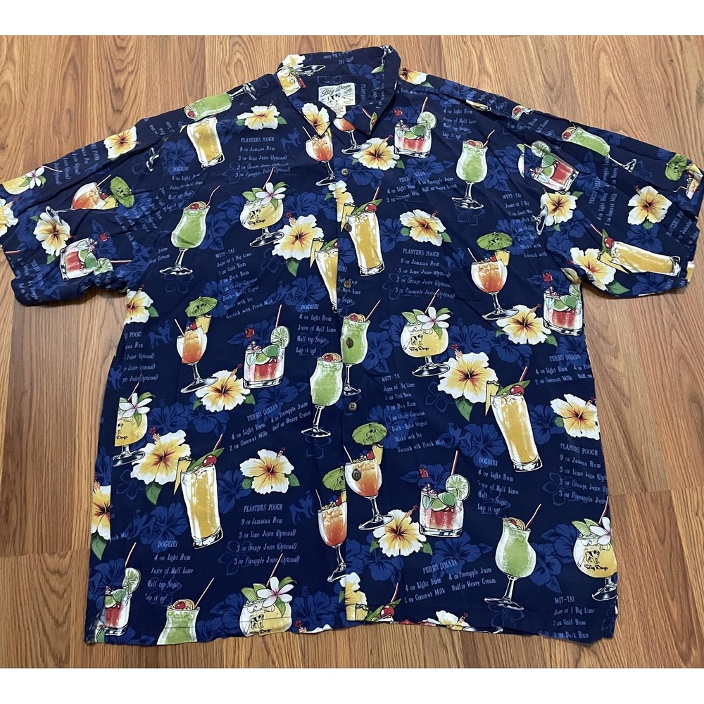 Big Dog Hawaiian Shirt Mens 2XL Camp Aloha Cocktail Recipe Rayon